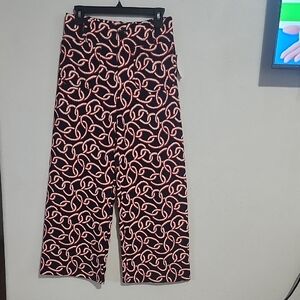 MaEve By Anthropologie Dark Blue and Red Patterned Wide Leg Pants